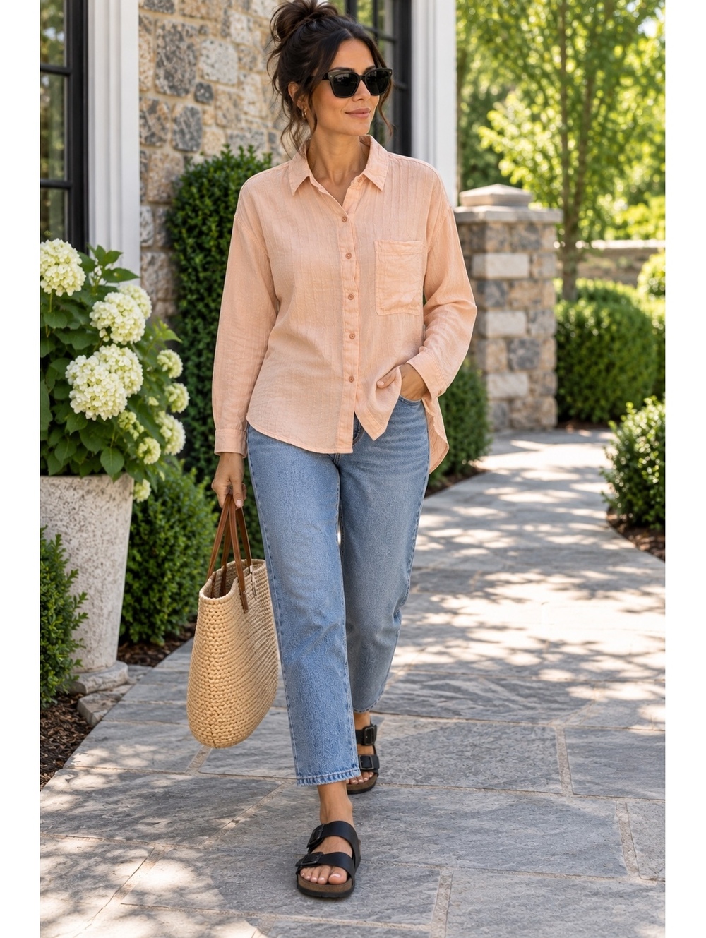 American Eagle Peach Button-Up Shirt Medium